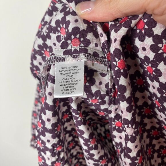 Ann Taylor Loft Purple Pink & White Flowy Blouse Long Sleeve Shirred Yoke XXSP - Picture 7 of 11
